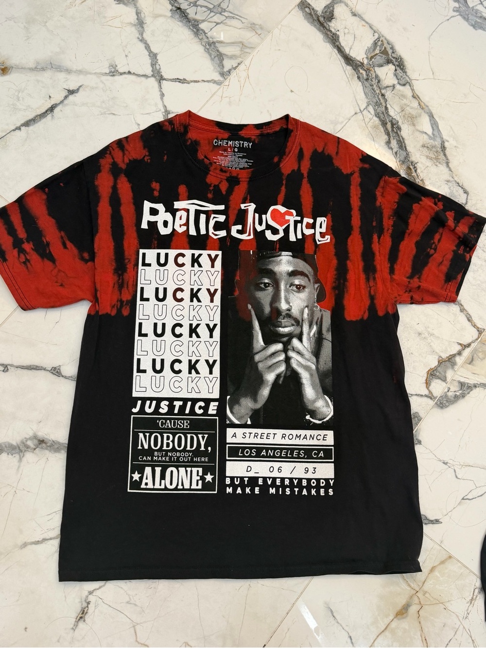 Chemistry Poetic Justice Red & Black Tie-Dye Graphic Tee Large